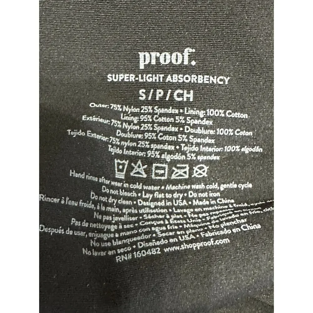 Proof Hipster Panties High-Quality Super Light Absorbency Solid Black W S NWOT